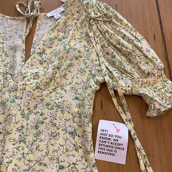 Topshop Women’s Floral Yellow Green Mini Summer Dress New size 4 pretty! - Picture 5 of 13